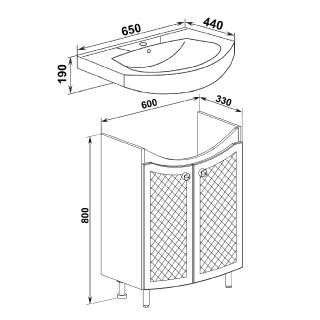 Тумба под раковину Runo  (под умывальник Элеганс 65) Милано 65 (УТ000002087)